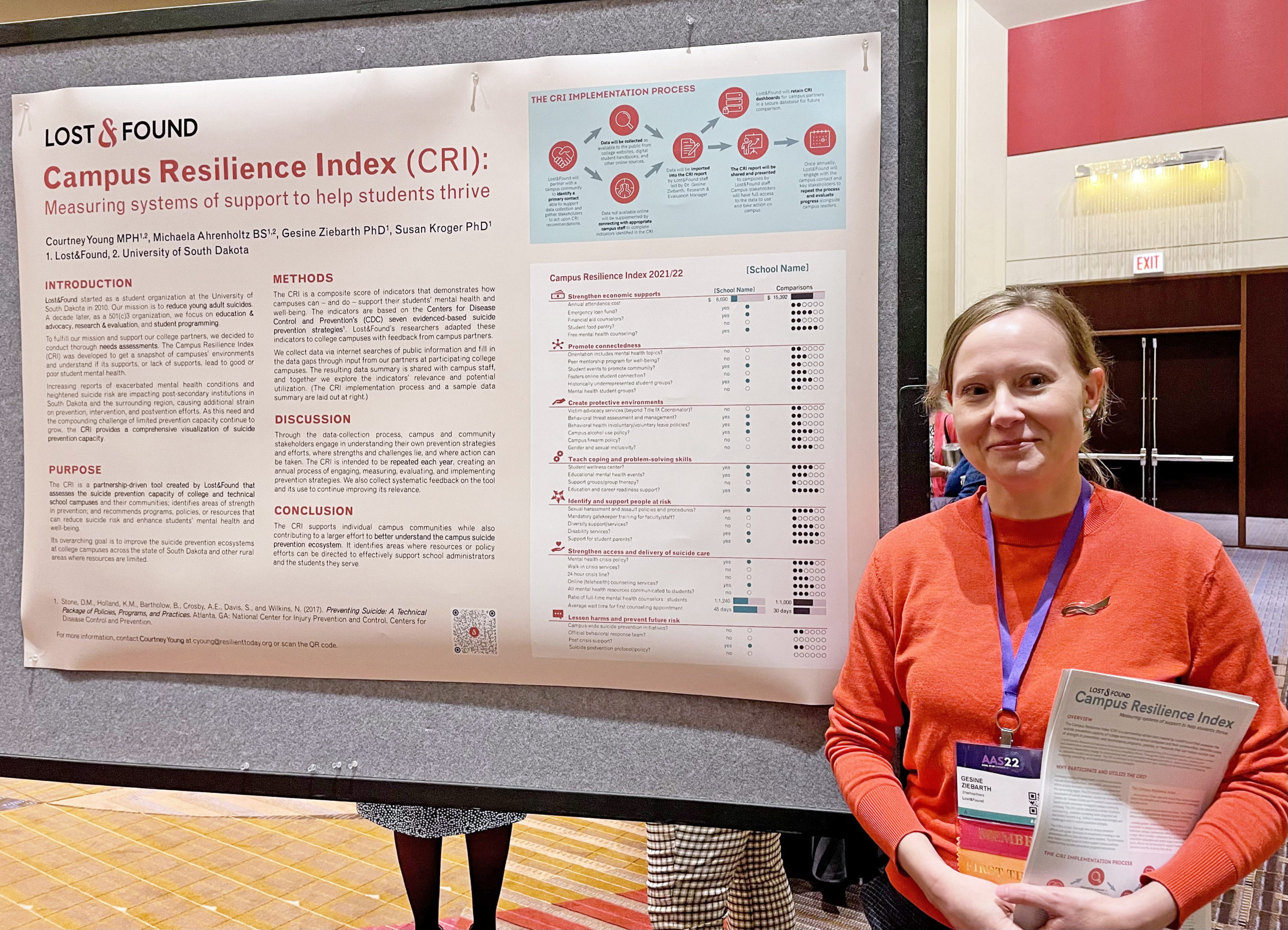 Research & Evaluation Manager Gesine Ziebarth presented a poster on the Campus Resilience Index at the annual conference of the American Association of Suicidology held April 27-30 in Chicago.