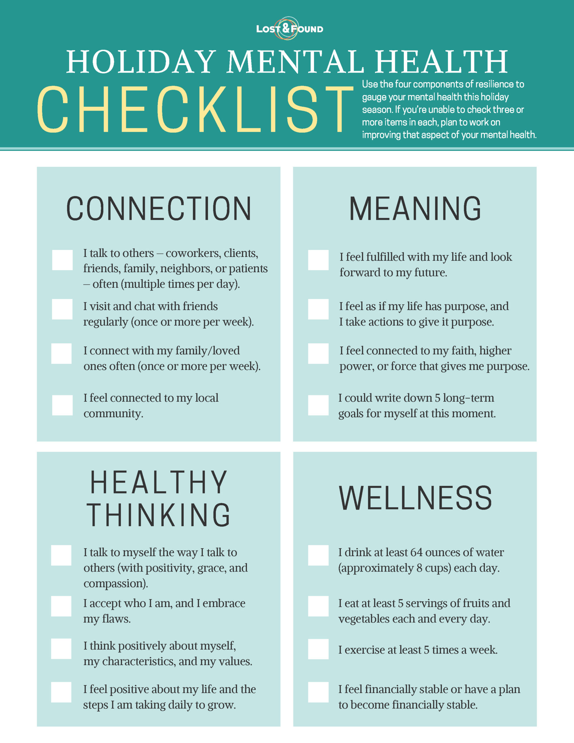 Start your Holiday Mental Health Plan with this checklist Lost&Found