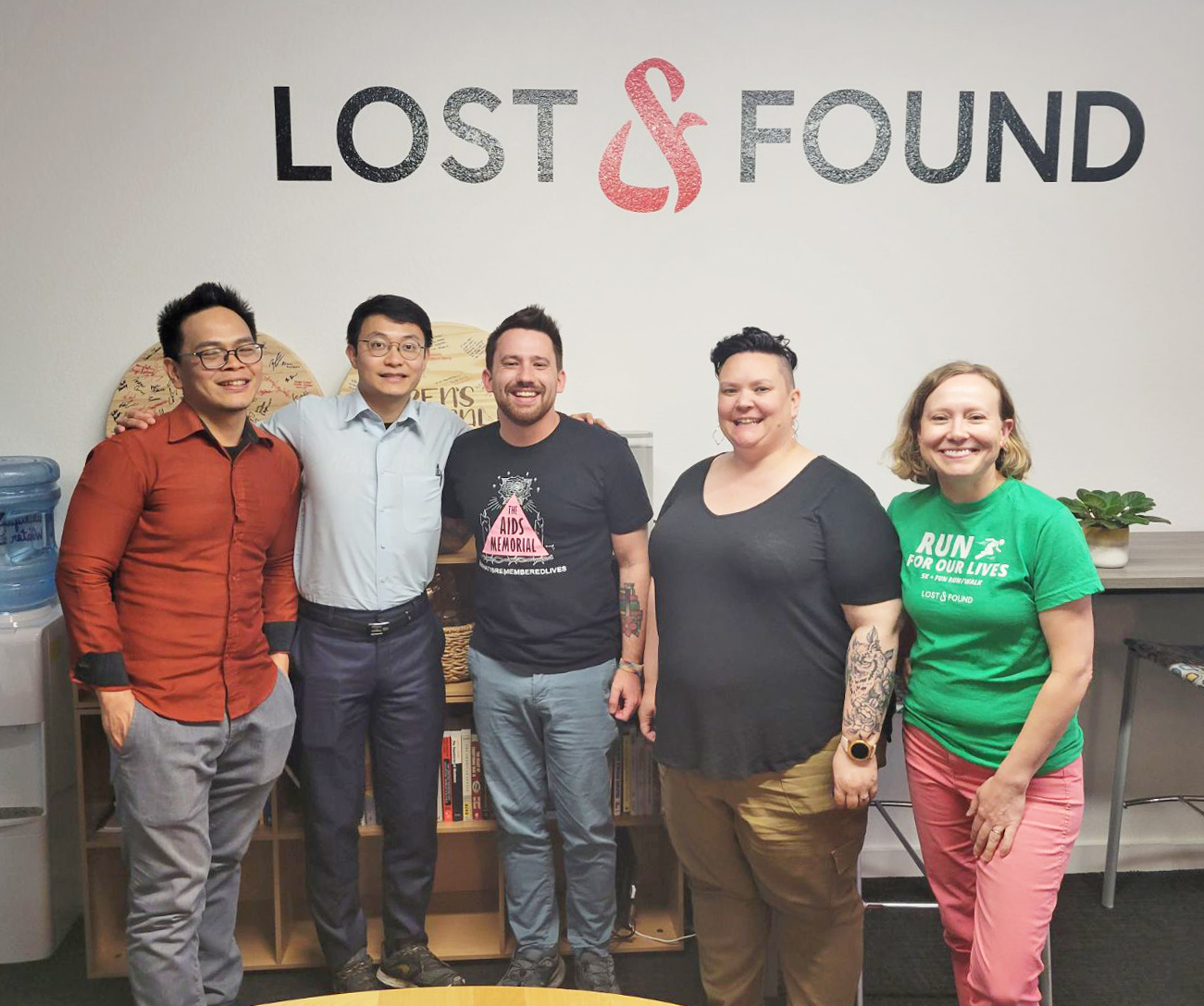 The fellows took pictures with Lost&Found staff during their last week here. PIctured from left are Benny Prawira, Sean Thum, Cody Ingle, Melissa Renes, and Gesine Ziebarth.